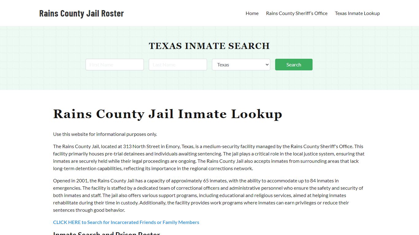 Rains County Jail Roster Lookup, TX, Inmate Search